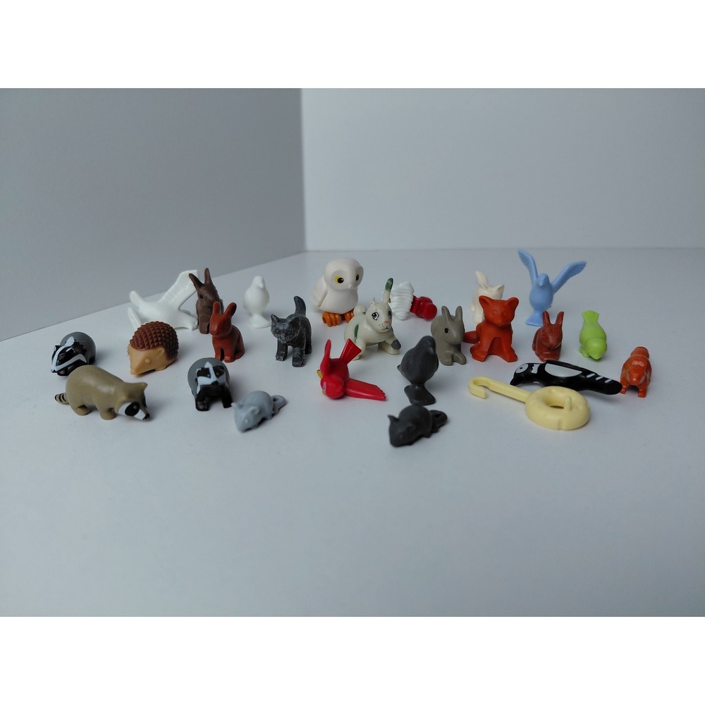 Vintage Geobra Playmobil Animal Figure Lot of 24 Raccoon Owl Rabbit Birds